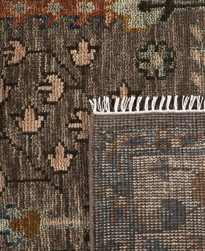 Tree of Life Charcoal and Beige Vintage Antique Hand Knotted 8x10 Wool Area Rug