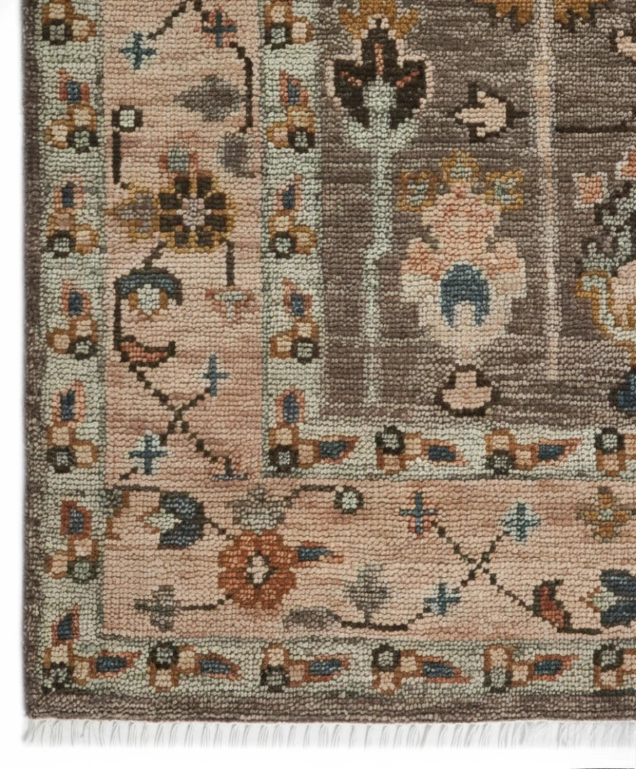 Tree of Life Charcoal and Beige Vintage Antique Hand Knotted 8x10 Wool Area Rug