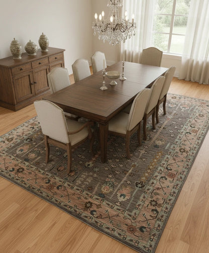 Tree of Life Charcoal and Beige Vintage Antique Hand Knotted 8x10 Wool Area Rug