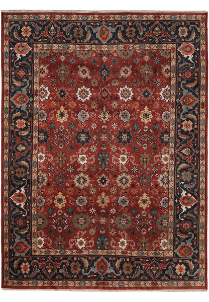 All-Over Floral Oushak Crimson Red and Navy 8x10 Hand Knotted Wool Area Rug