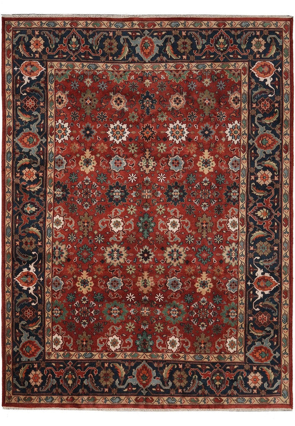 All-Over Floral Oushak Crimson Red and Navy 8x10 Hand Knotted Wool Area Rug
