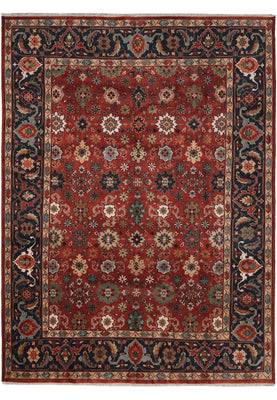 All-Over Floral Oushak Crimson Red and Navy 8x10 Hand Knotted Wool Area Rug