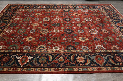 All-Over Floral Oushak Crimson Red and Navy 8x10 Hand Knotted Wool Area Rug