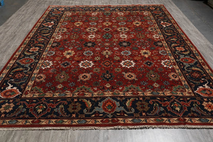 All-Over Floral Oushak Crimson Red and Navy 8x10 Hand Knotted Wool Area Rug