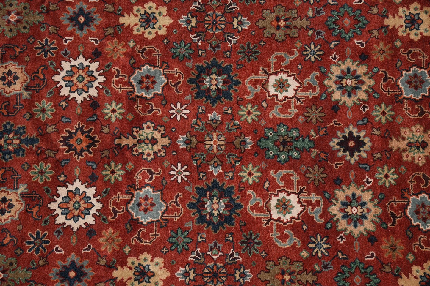 All-Over Floral Oushak Crimson Red and Navy 8x10 Hand Knotted Wool Area Rug