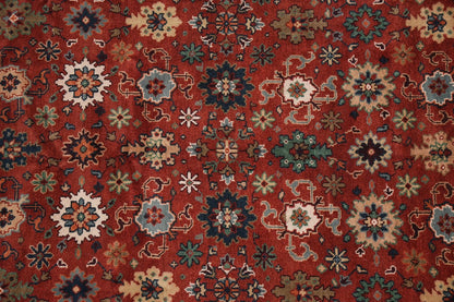 All-Over Floral Oushak Crimson Red and Navy 8x10 Hand Knotted Wool Area Rug