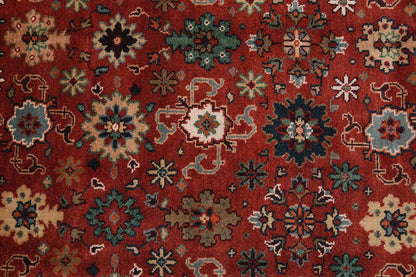 All-Over Floral Oushak Crimson Red and Navy 8x10 Hand Knotted Wool Area Rug