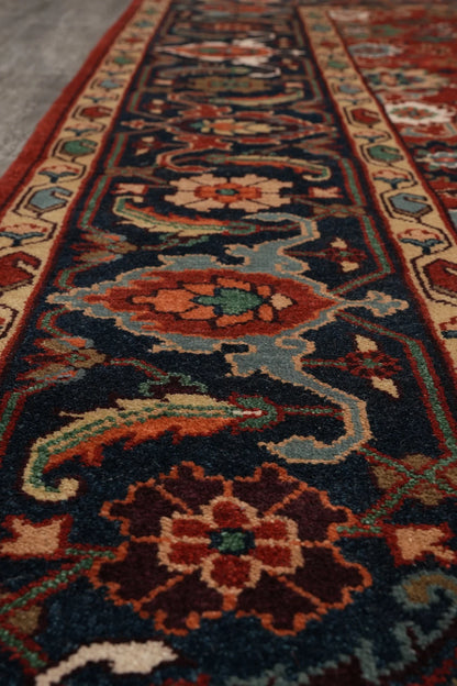 All-Over Floral Oushak Crimson Red and Navy 8x10 Hand Knotted Wool Area Rug