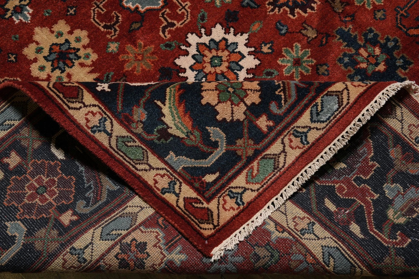 All-Over Floral Oushak Crimson Red and Navy 8x10 Hand Knotted Wool Area Rug