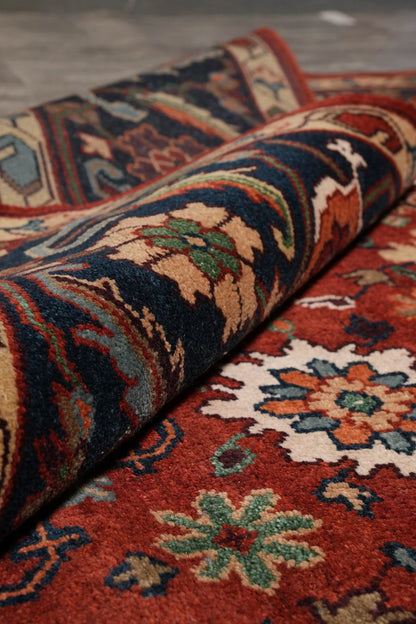 All-Over Floral Oushak Crimson Red and Navy 8x10 Hand Knotted Wool Area Rug