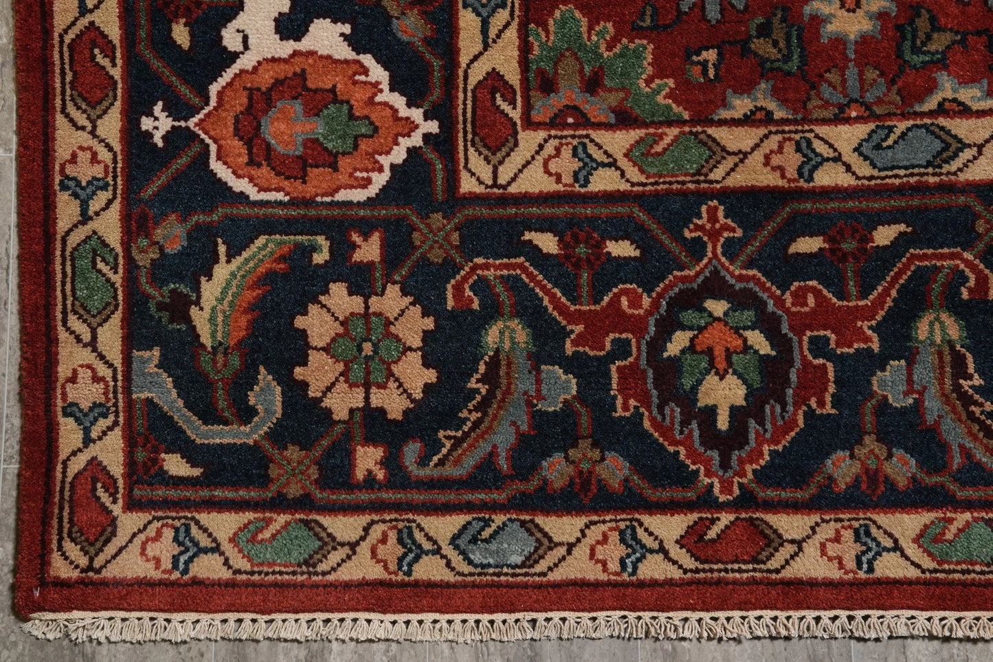 All-Over Floral Oushak Crimson Red and Navy 8x10 Hand Knotted Wool Area Rug