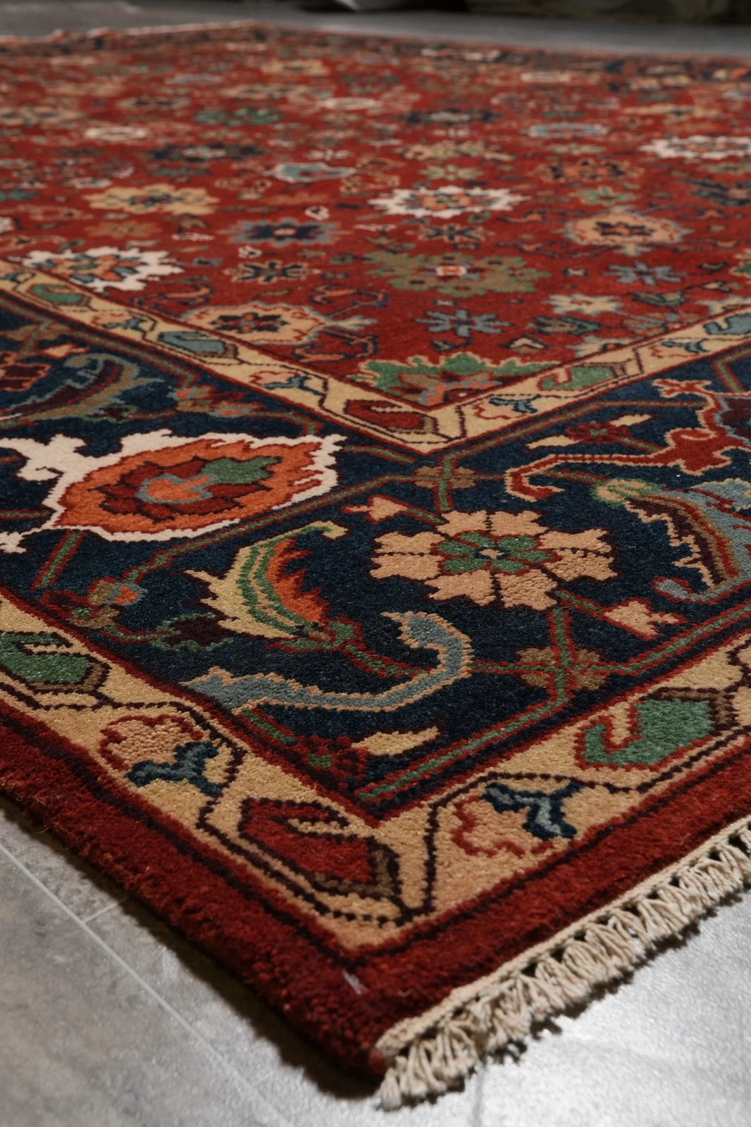 All-Over Floral Oushak Crimson Red and Navy 8x10 Hand Knotted Wool Area Rug