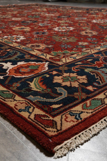 All-Over Floral Oushak Crimson Red and Navy 8x10 Hand Knotted Wool Area Rug