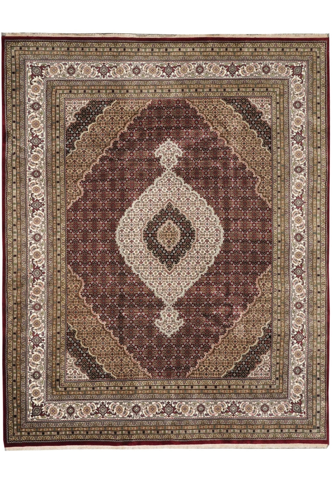 8x10 Premium Burgundy and Ivory Antique Heriz Serapi Hand Knotted Medallion Wool Area Rug