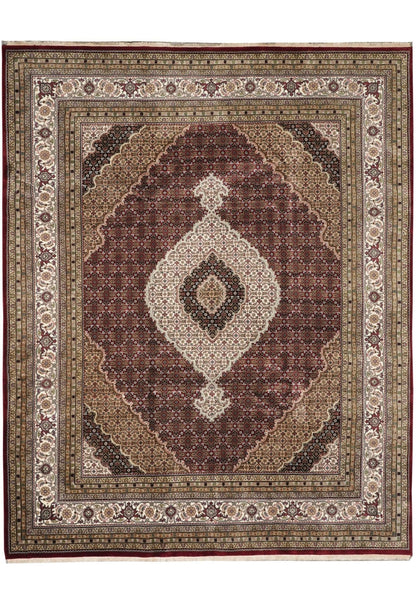 8x10 Premium Burgundy and Ivory Antique Heriz Serapi Hand Knotted Medallion Wool Area Rug