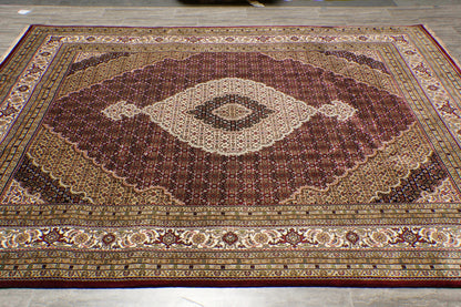 8x10 Premium Burgundy and Ivory Antique Heriz Serapi Hand Knotted Medallion Wool Area Rug