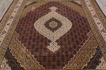 8x10 Premium Burgundy and Ivory Antique Heriz Serapi Hand Knotted Medallion Wool Area Rug