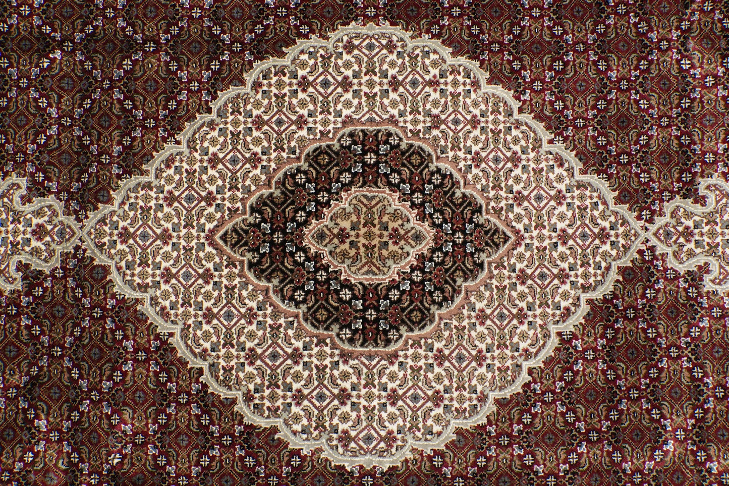 8x10 Premium Burgundy and Ivory Antique Heriz Serapi Hand Knotted Medallion Wool Area Rug