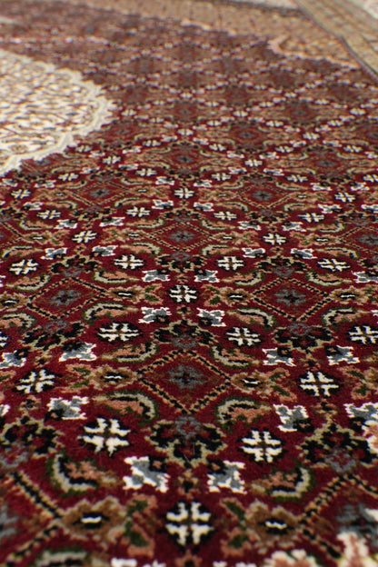 8x10 Premium Burgundy and Ivory Antique Heriz Serapi Hand Knotted Medallion Wool Area Rug