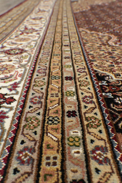 8x10 Premium Burgundy and Ivory Antique Heriz Serapi Hand Knotted Medallion Wool Area Rug