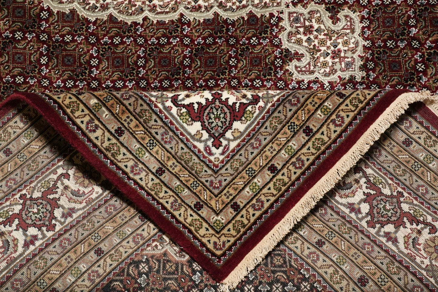 8x10 Premium Burgundy and Ivory Antique Heriz Serapi Hand Knotted Medallion Wool Area Rug