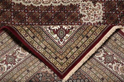 8x10 Premium Burgundy and Ivory Antique Heriz Serapi Hand Knotted Medallion Wool Area Rug