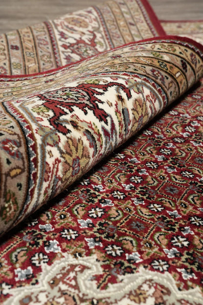 8x10 Premium Burgundy and Ivory Antique Heriz Serapi Hand Knotted Medallion Wool Area Rug