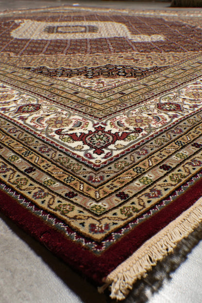 8x10 Premium Burgundy and Ivory Antique Heriz Serapi Hand Knotted Medallion Wool Area Rug