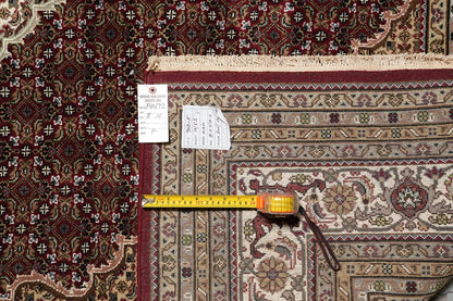 8x10 Premium Burgundy and Ivory Antique Heriz Serapi Hand Knotted Medallion Wool Area Rug