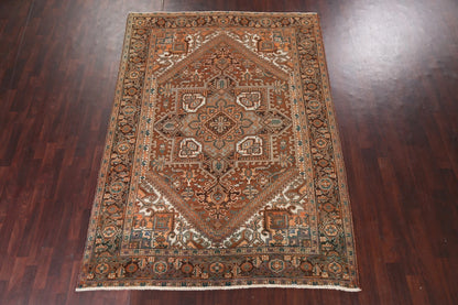Chocolate Brown and Rust 8x10 Hand Knotted Premium Heriz Serapi Geometric Medallion Wool Area Rug