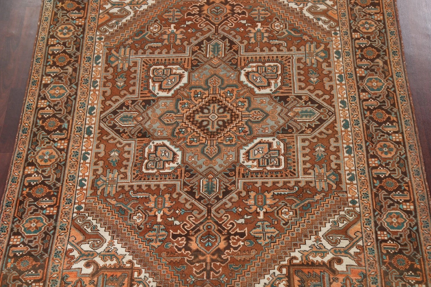 Chocolate Brown and Rust 8x10 Hand Knotted Premium Heriz Serapi Geometric Medallion Wool Area Rug