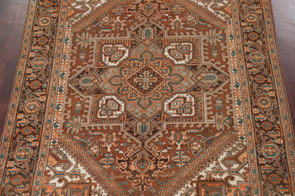 Chocolate Brown and Rust 8x10 Hand Knotted Premium Heriz Serapi Geometric Medallion Wool Area Rug