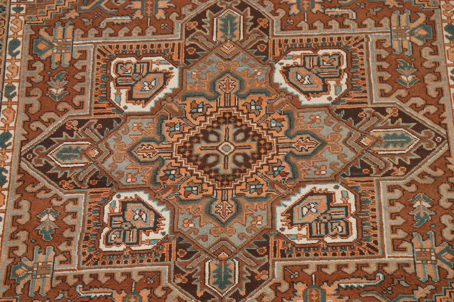Chocolate Brown and Rust 8x10 Hand Knotted Premium Heriz Serapi Geometric Medallion Wool Area Rug