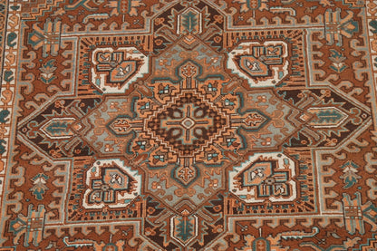 Chocolate Brown and Rust 8x10 Hand Knotted Premium Heriz Serapi Geometric Medallion Wool Area Rug