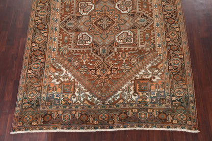 Chocolate Brown and Rust 8x10 Hand Knotted Premium Heriz Serapi Geometric Medallion Wool Area Rug