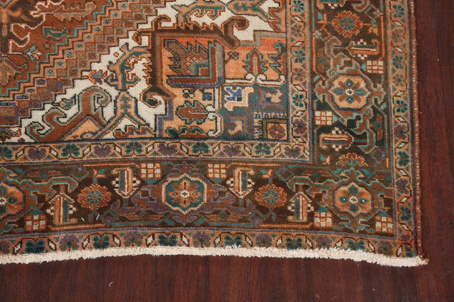 Chocolate Brown and Rust 8x10 Hand Knotted Premium Heriz Serapi Geometric Medallion Wool Area Rug