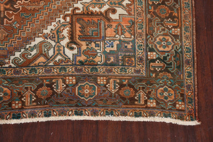 Chocolate Brown and Rust 8x10 Hand Knotted Premium Heriz Serapi Geometric Medallion Wool Area Rug