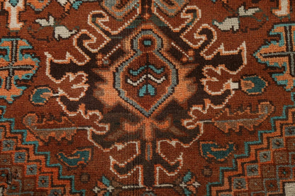 Chocolate Brown and Rust 8x10 Hand Knotted Premium Heriz Serapi Geometric Medallion Wool Area Rug
