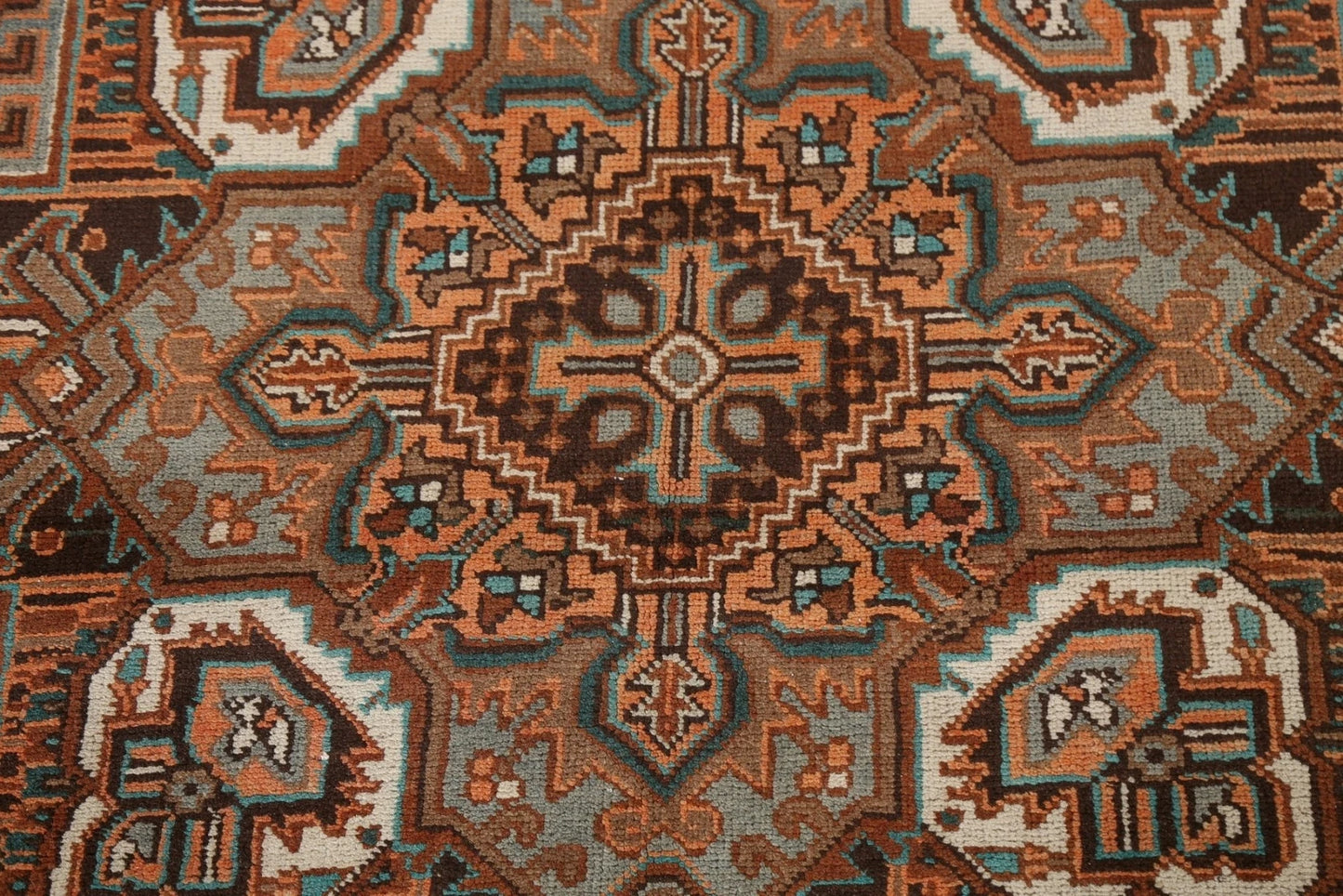 Chocolate Brown and Rust 8x10 Hand Knotted Premium Heriz Serapi Geometric Medallion Wool Area Rug