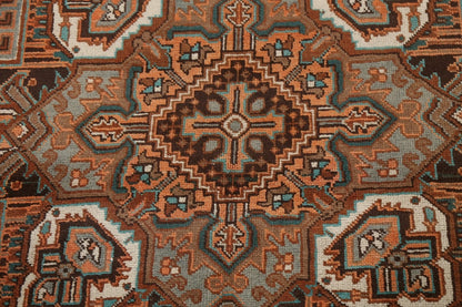 Chocolate Brown and Rust 8x10 Hand Knotted Premium Heriz Serapi Geometric Medallion Wool Area Rug