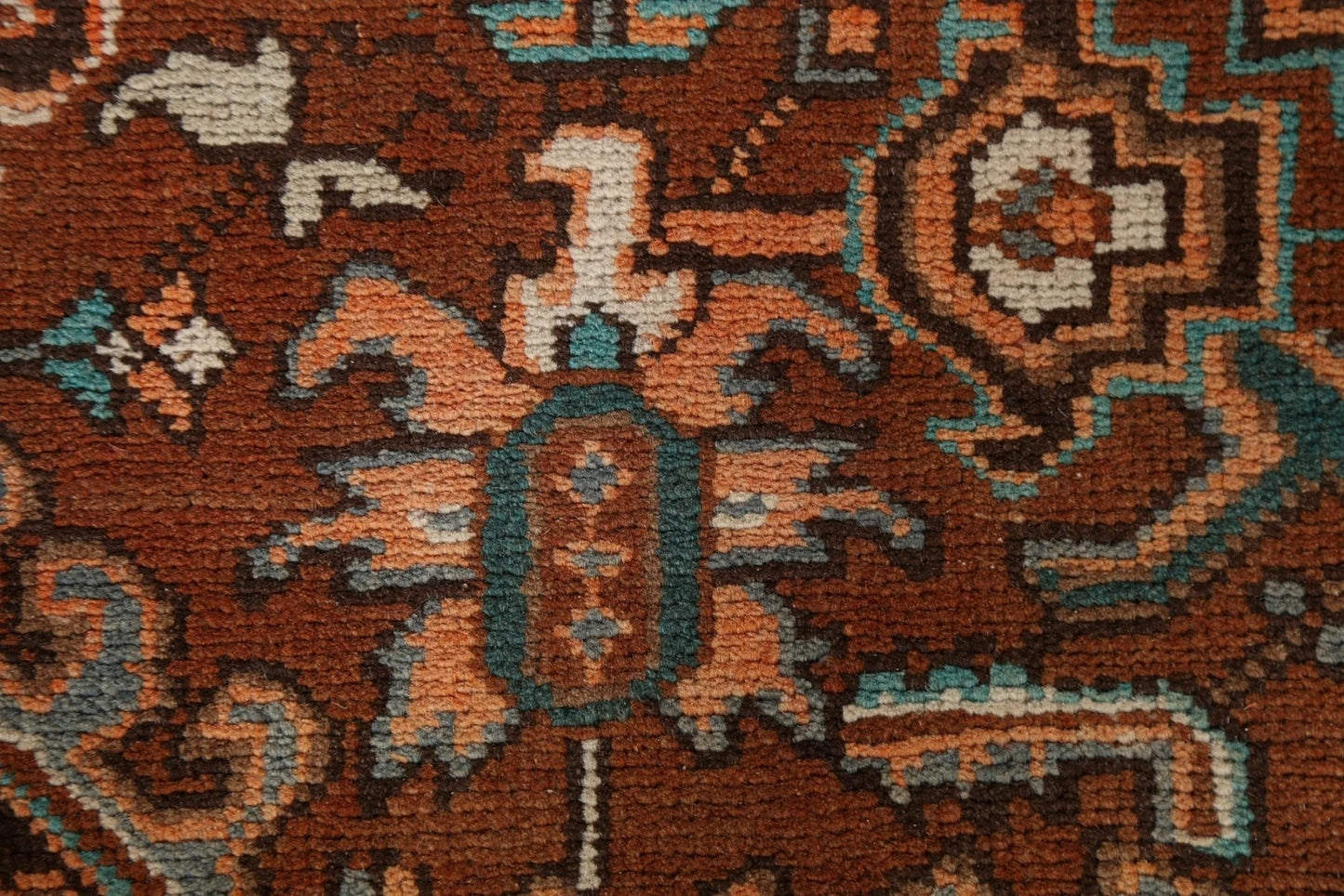Chocolate Brown and Rust 8x10 Hand Knotted Premium Heriz Serapi Geometric Medallion Wool Area Rug