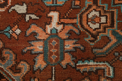 Chocolate Brown and Rust 8x10 Hand Knotted Premium Heriz Serapi Geometric Medallion Wool Area Rug