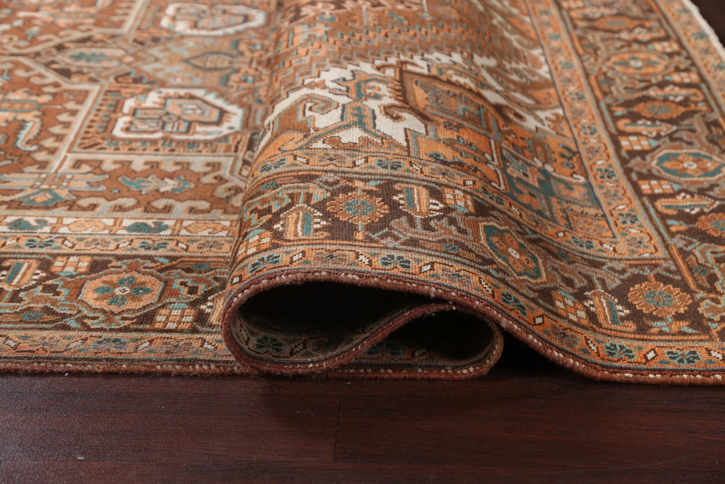 Chocolate Brown and Rust 8x10 Hand Knotted Premium Heriz Serapi Geometric Medallion Wool Area Rug