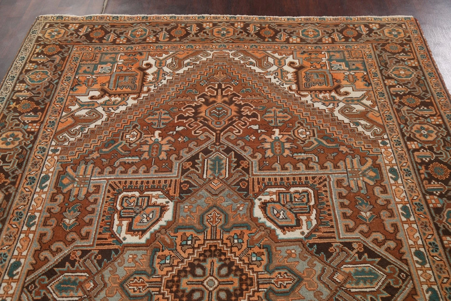 Chocolate Brown and Rust 8x10 Hand Knotted Premium Heriz Serapi Geometric Medallion Wool Area Rug
