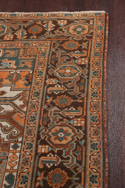 Chocolate Brown and Rust 8x10 Hand Knotted Premium Heriz Serapi Geometric Medallion Wool Area Rug