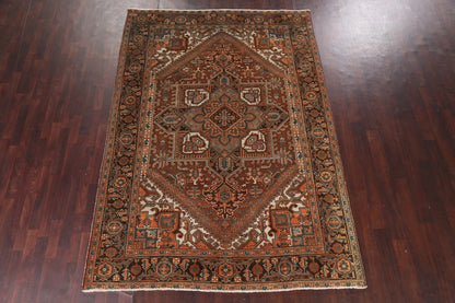 Chocolate Brown and Rust 8x10 Hand Knotted Premium Heriz Serapi Geometric Medallion Wool Area Rug