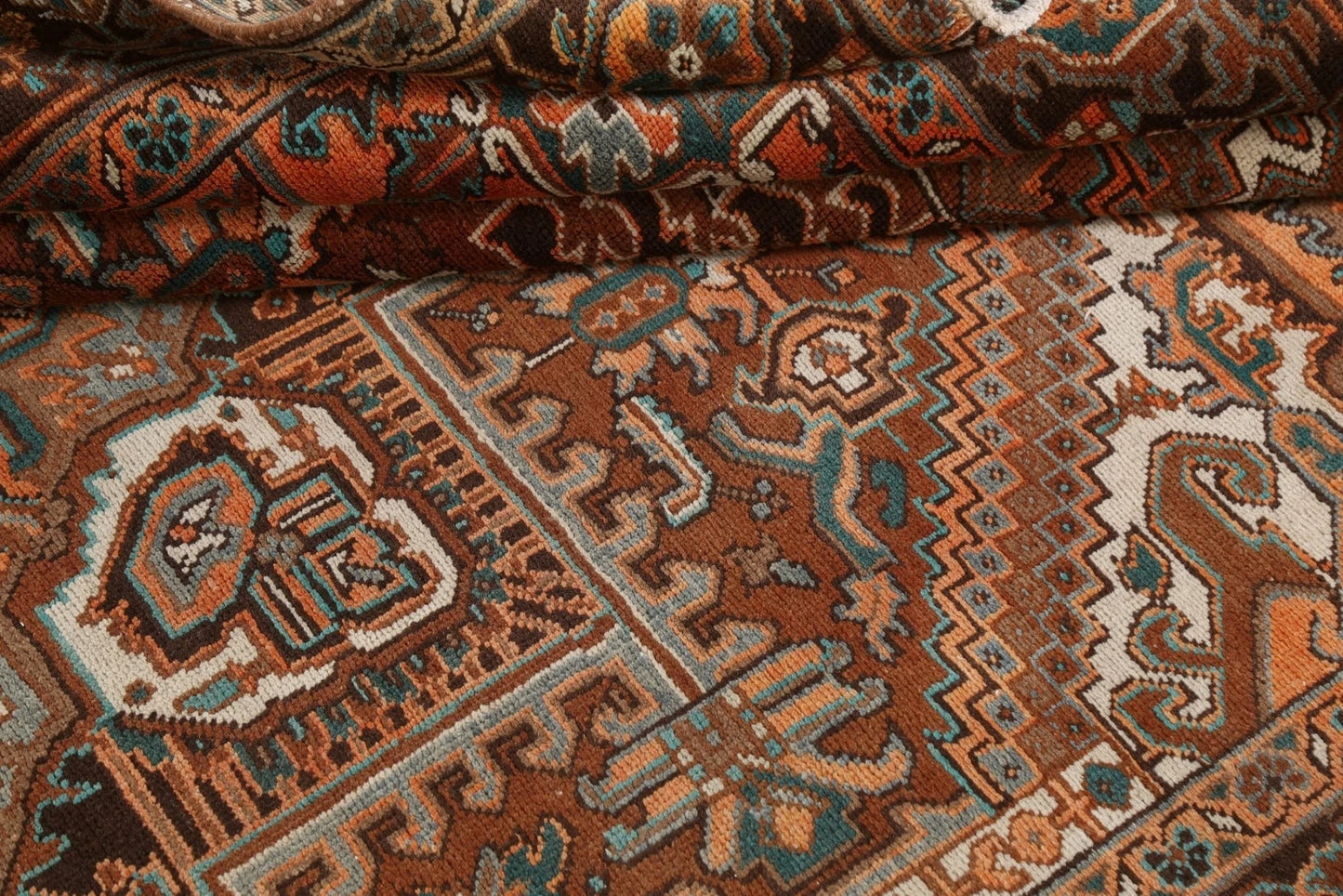 Chocolate Brown and Rust 8x10 Hand Knotted Premium Heriz Serapi Geometric Medallion Wool Area Rug