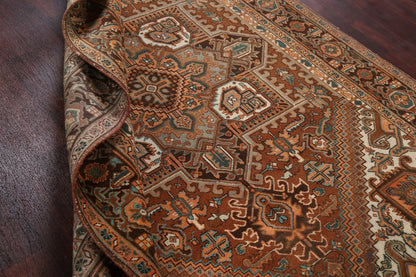 Chocolate Brown and Rust 8x10 Hand Knotted Premium Heriz Serapi Geometric Medallion Wool Area Rug