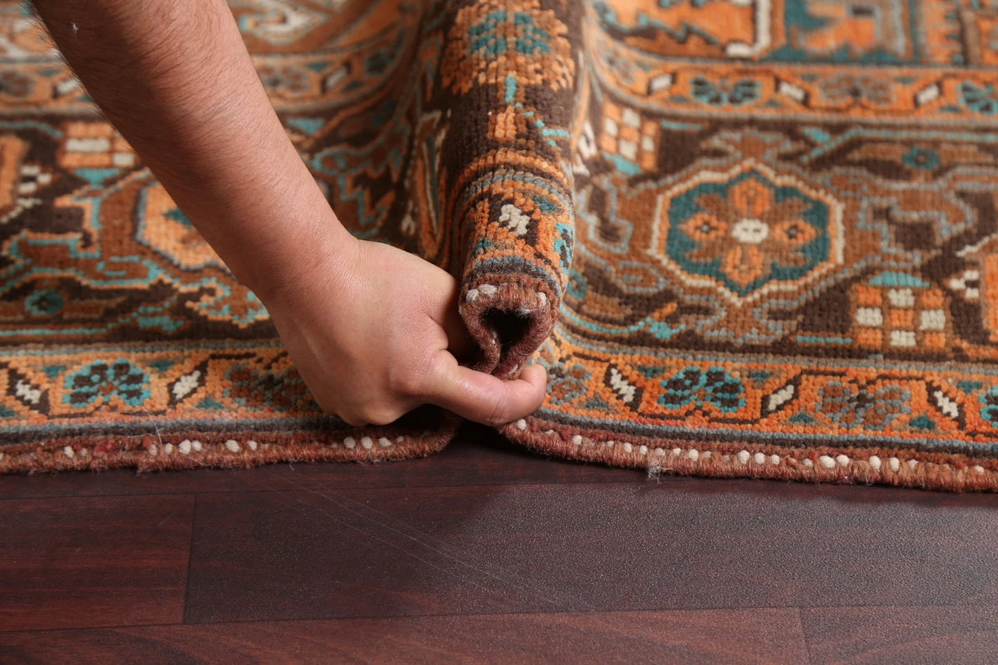 Chocolate Brown and Rust 8x10 Hand Knotted Premium Heriz Serapi Geometric Medallion Wool Area Rug