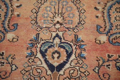 Peach and Navy Antique Floral Medallion Heriz Persian Traditional 8x10 Hand Knotted Wool Area Rug